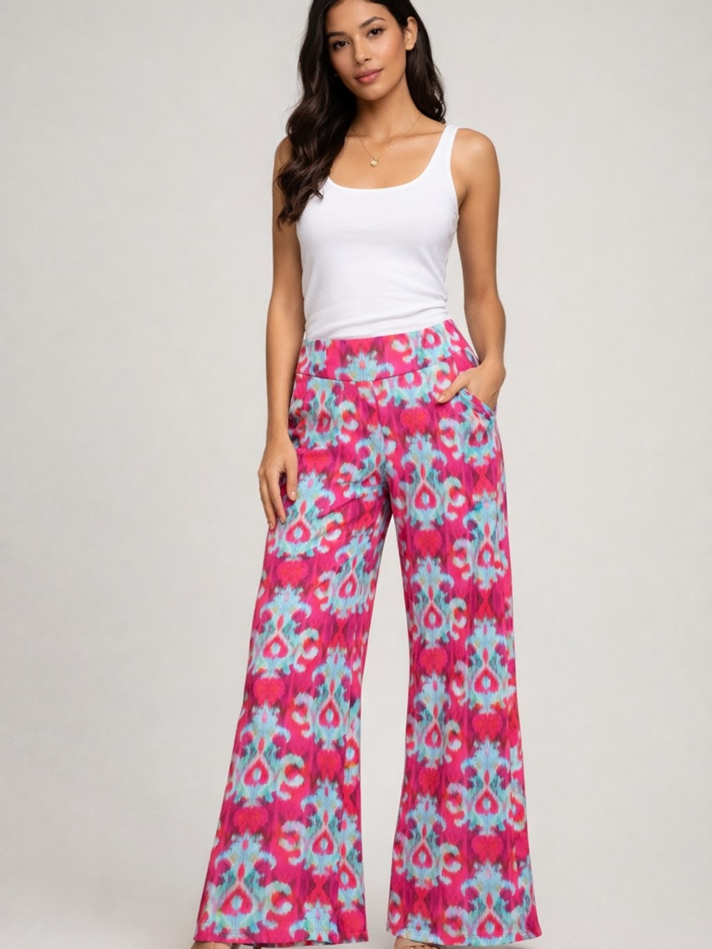 JEAN-PIERRE KLIFA PARIS || Statement Pink and Turquoise Wide-Leg Pants. Sz. XS